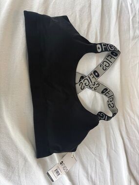 Figs Black Sports Bra with Logo Elastic Straps